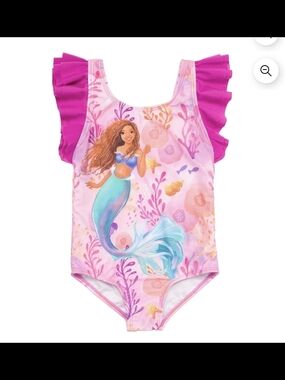Girls Pink Little Mermaid Ruffle One-Piece Swimsuit